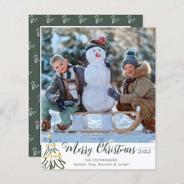 Budget Merry Christmas Tree Photo Year in Review (Front/Back)