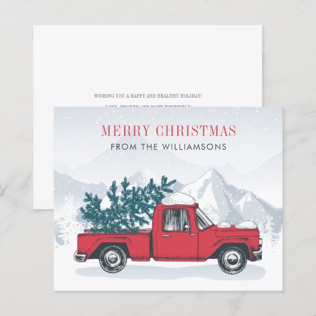 Budget Merry Christmas Watercolor Red Truck (Front/Back)