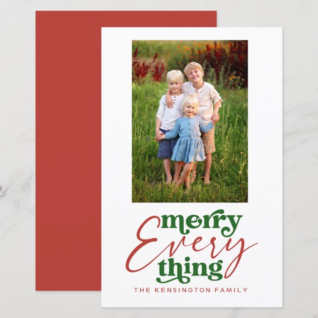 Budget Merry Everything Retro Christmas Photo (Front/Back)