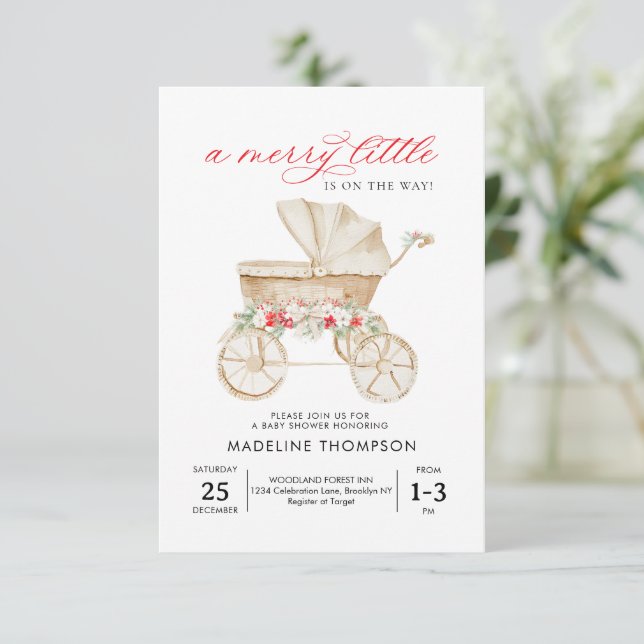 BUDGET Merry Little Christmas Stroller Baby Shower Card (Standing Front)