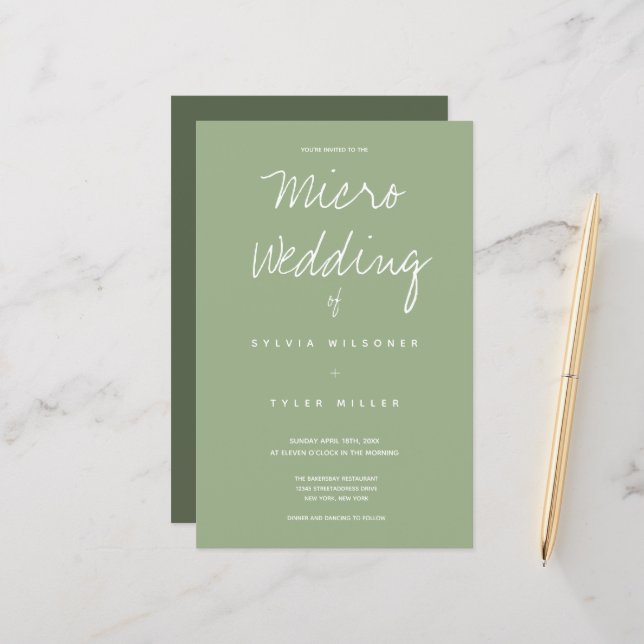 Budget Micro Wedding Sage Typography (Front/Back In Situ)