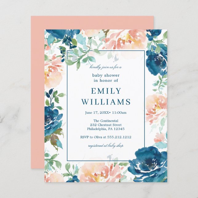 Budget Midnight Blooms Baby Shower Invitation (Front/Back)
