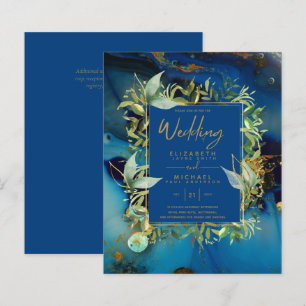BUDGET Midnight Blue Gold Greenery Wedding Invites