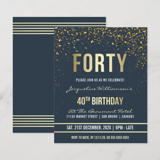 Budget Midnight Gold Confetti 40th Birthday Party (Front/Back)