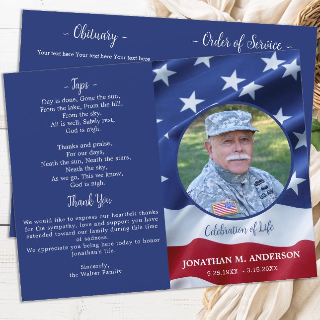 Budget Military USA Flag Veteran Funeral Program (Creator Uploaded)