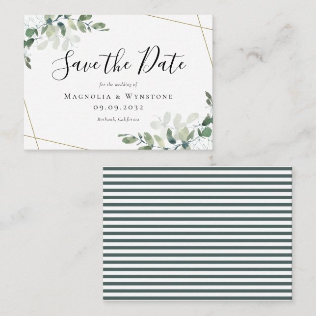 BUDGET MINI SIZE Eucalyptus Wedding Save The Date  Card (Front/Back)