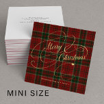 Budget MINI SIZE Merry Christmas plaid tartan Card<br><div class="desc">Elegant faux gold script simple text and signature personalized red green plaid tartan pattern non-photo holiday BUDGET square MINI SIZED note card with envelopes.</div>