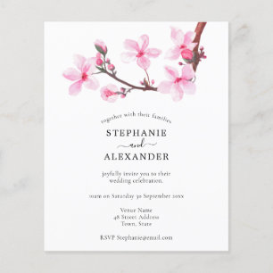 Budget Minimal Cherry Blossom Wedding Invite