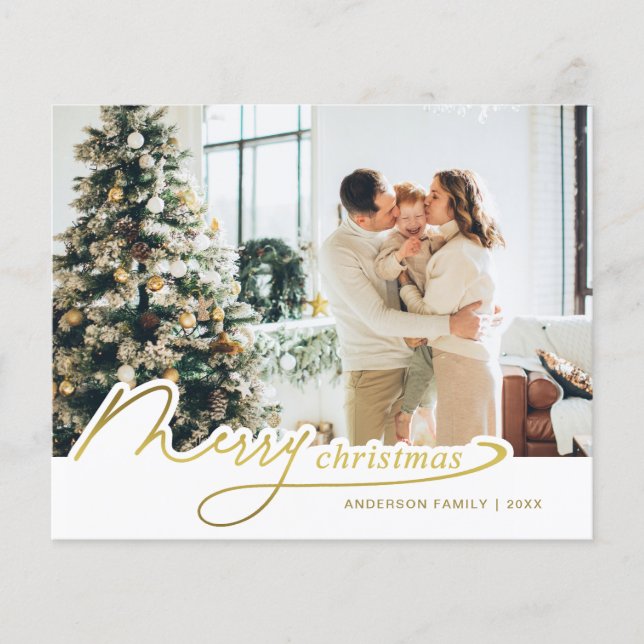 BUDGET Minimal Elegant Gold Merry Christmas Photo (Front)