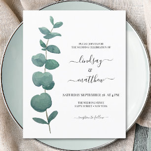 Budget Minimal Eucalyptus Wedding Invitation