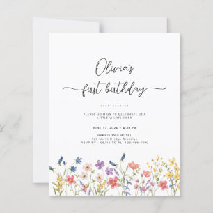 Budget Minimal Floral First Birthday Invitation