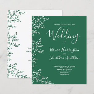 Budget Minimal Leaf Green Wedding Invitation