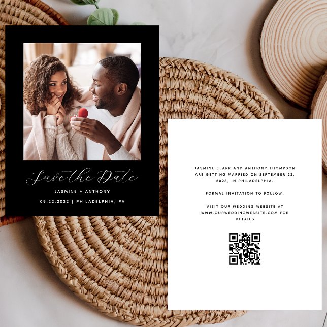 Budget Minimal Photo QR Code Black Save the Date (Creator Uploaded)