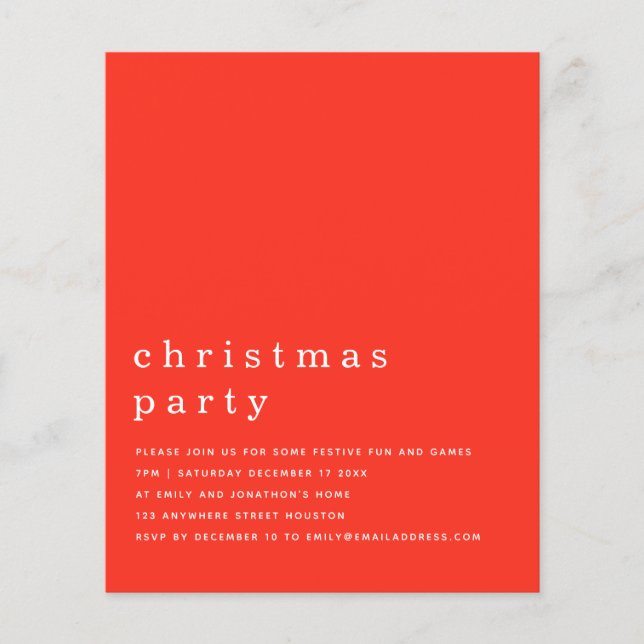 Budget Minimal Red White Christmas Party Invite (Front)