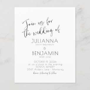 Budget Minimal Script Black White Wedding Invite