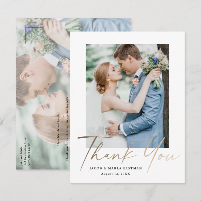 Budget Minimal Script Photo Wedding Thank You Postcard (Front/Back)