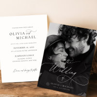 Budget Minimal Script Sunset Photo Wedding Invites