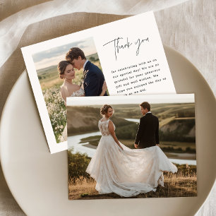 Budget Minimal Script Wedding Photo Thank You Card
