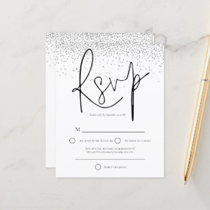 Budget Minimal Silver Glitter Wedding RSVP