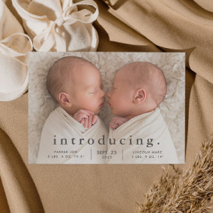 Budget Minimal Twin Photo Birth Announcement
