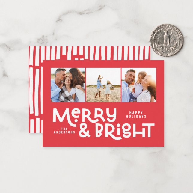 budget minimal typography 3 photo Christmas  Card (Front/Back In Situ)