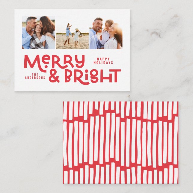 budget minimal typography 3 photo Christmas fun  Card (Front/Back)
