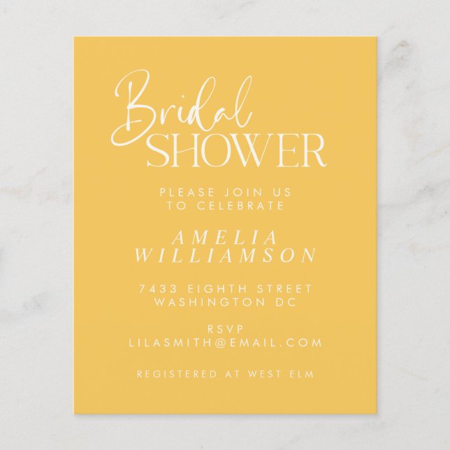 Budget Minimal Yellow Script Bridal Shower Invite (Front)