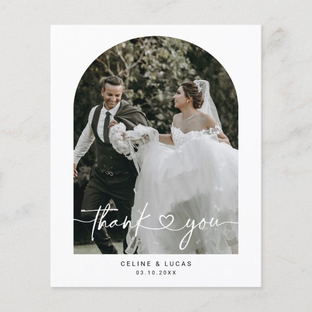 Budget Minimalist Arch Photo Thank You Card (Front)