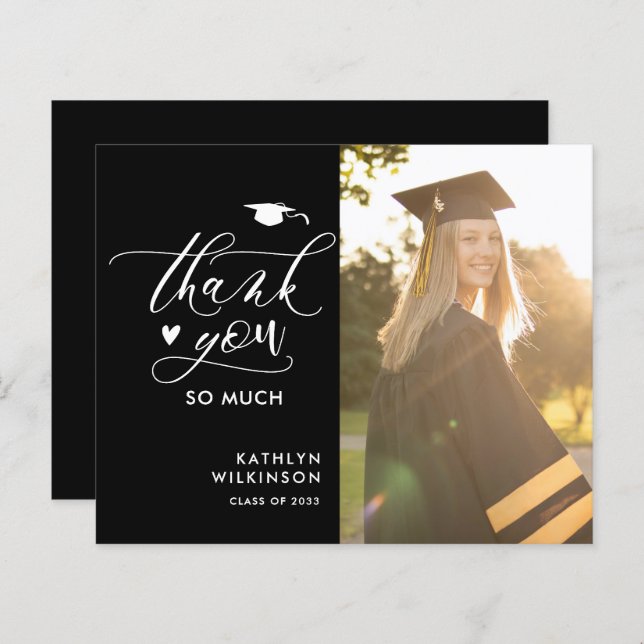 BUDGET Minimalist Black Photo GRADUATION Thank You (Front/Back)