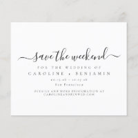 Budget Minimalist Black Script Save the Weekend