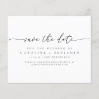 Budget Minimalist Black Script Wedding Save Date