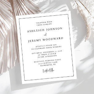 Budget Minimalist Black White Frame Wedding Invite