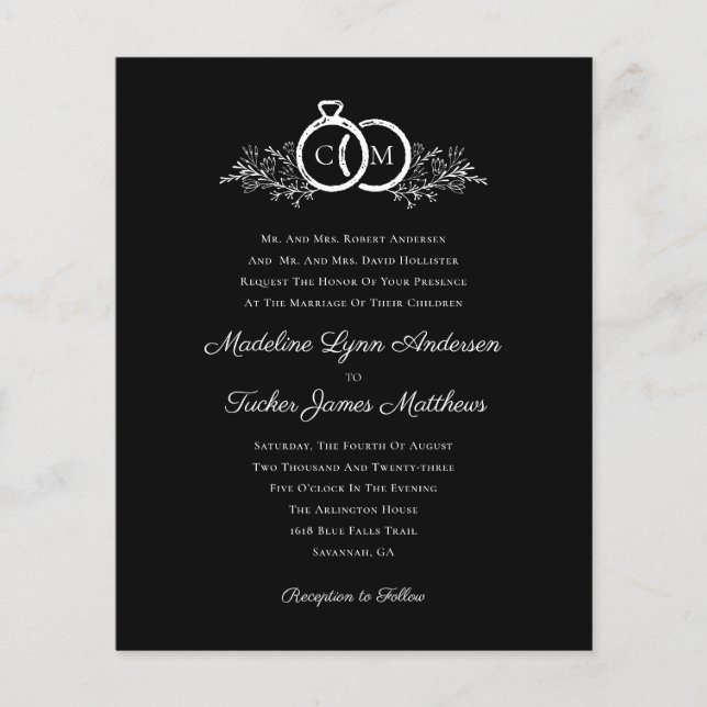 Budget Minimalist Black White  Wedding Invitation  (Front)
