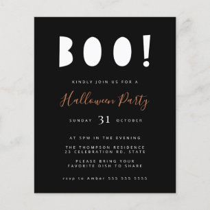 Budget Minimalist Boo Halloween Black Party Invite