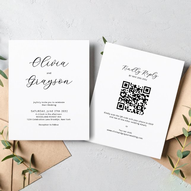 BUDGET Minimalist Calligraphy QR code RSVP Wedding (Creator Uploaded)