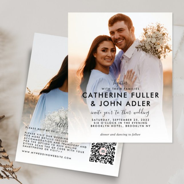 Budget Minimalist Chic 2 Photo Wedding Invitation (Creator Uploaded)