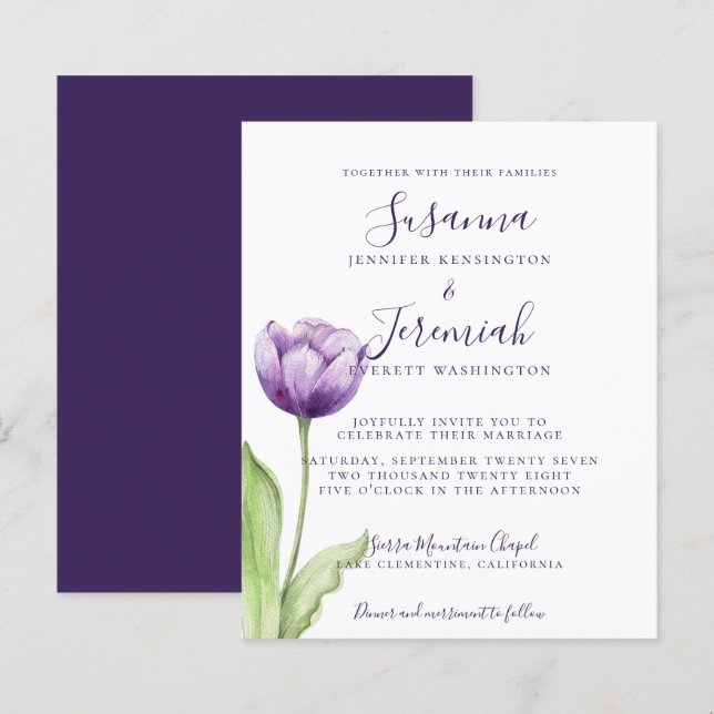BUDGET Minimalist Deep Purple Single Tulip Wedding (Front/Back)
