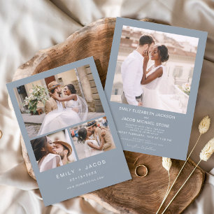 Budget Minimalist Dusty Blue Wedding Four Photo Flyer