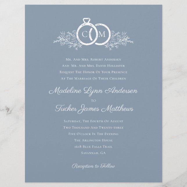 Budget Minimalist Dusty Blue Wedding Invitation (Front)