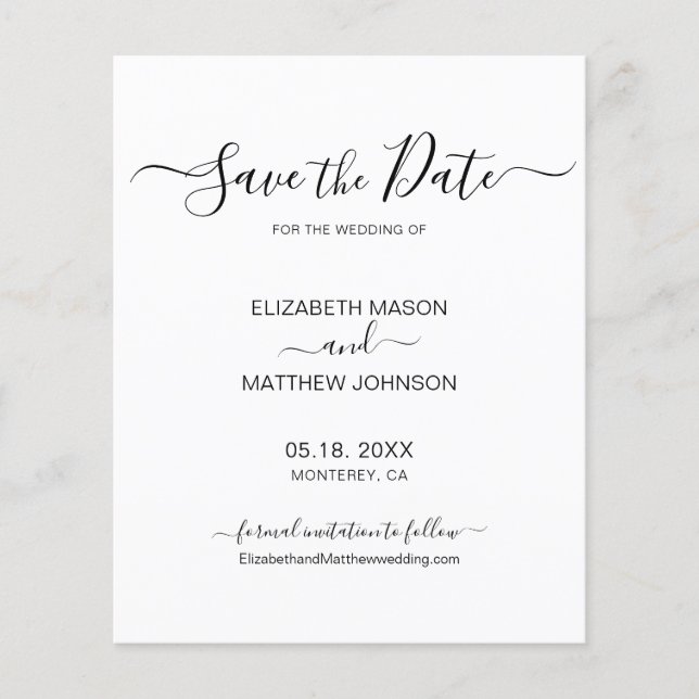 Budget Minimalist Elegant Script Save The Date  (Front)