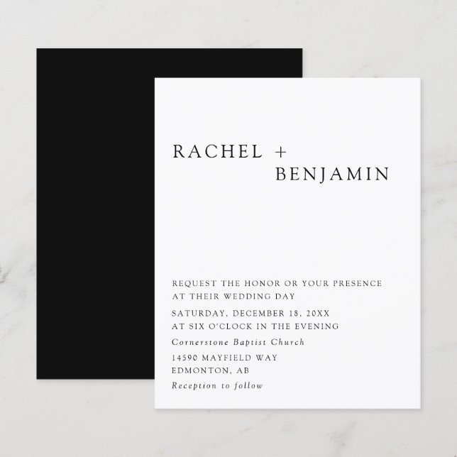 Budget Minimalist Elegant Wedding Black White Chic (Front/Back)