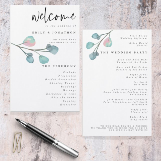 Budget Minimalist Eucalyptus Wedding Program (Creator Uploaded)