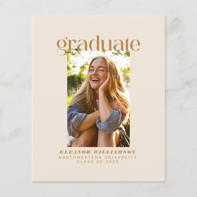Budget Minimalist Gold Photo Graduate Announcement (Front)