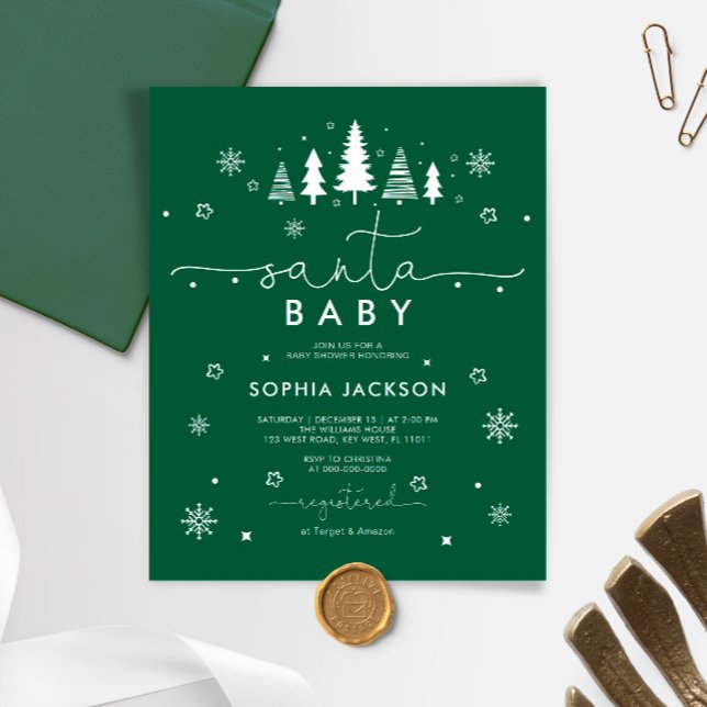 Budget Minimalist Green Santa Baby invitation (Creator Uploaded)