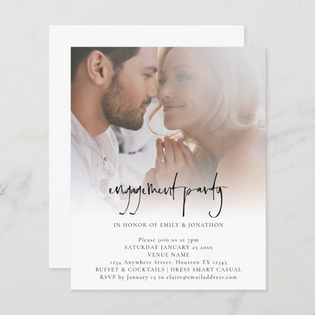 Budget Minimalist Photo Engagement Party Invite (Front/Back)
