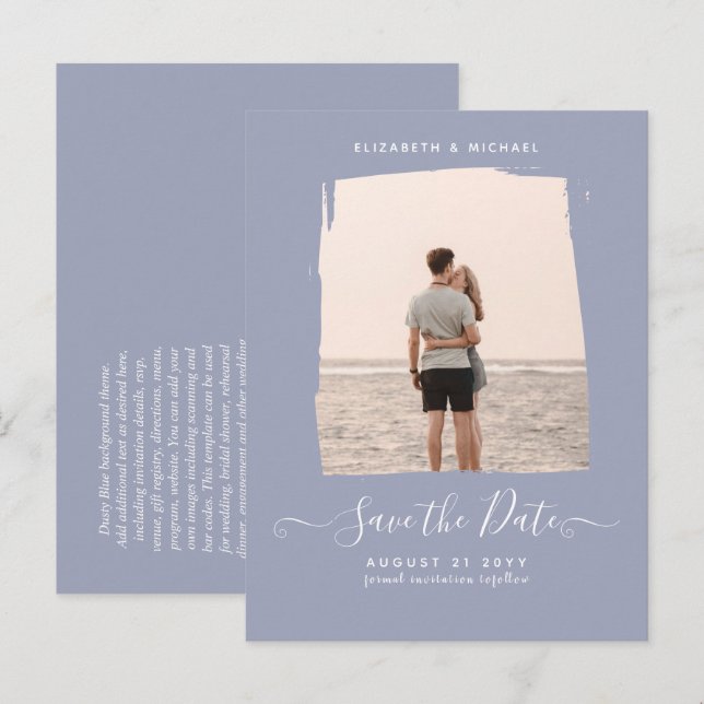 BUDGET Minimalist PHOTO Save The Date Dusty Blue Postcard (Front/Back)