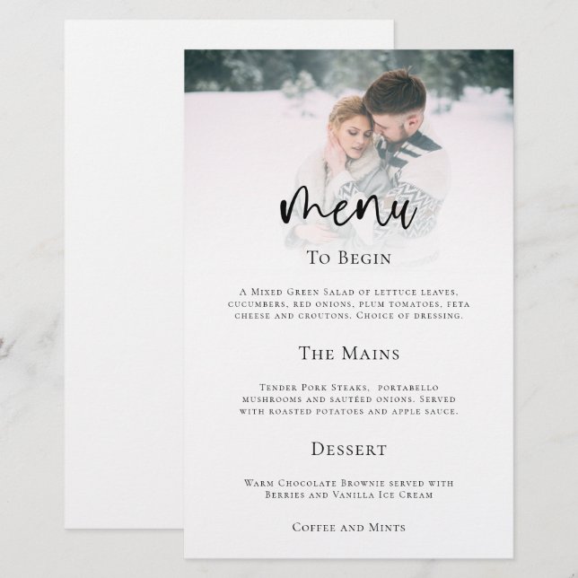 Budget Minimalist Photo Script Wedding Menu (Front/Back)