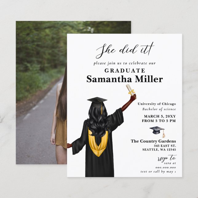 Budget Minimalist Photo She Did It Graduation (Front/Back)