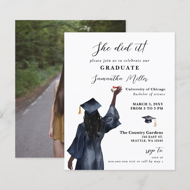 Budget Minimalist Photo She Did It Graduation (Front/Back)