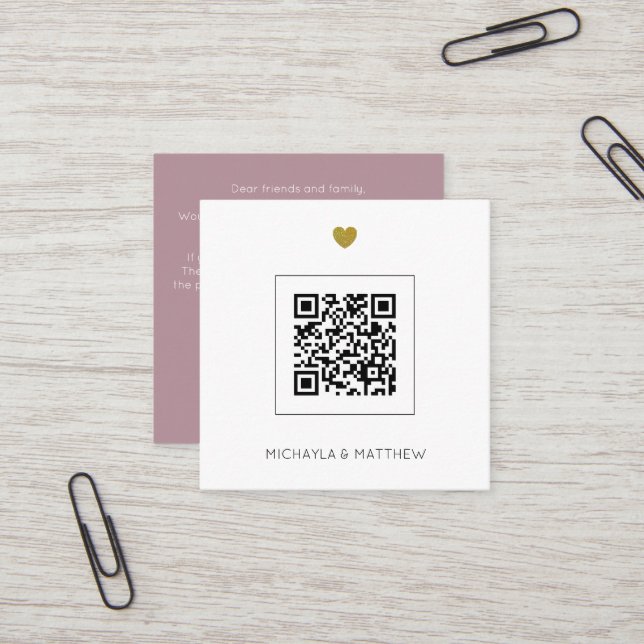 Budget Minimalist QR Code Rose Wedding Invitation (Front/Back In Situ)